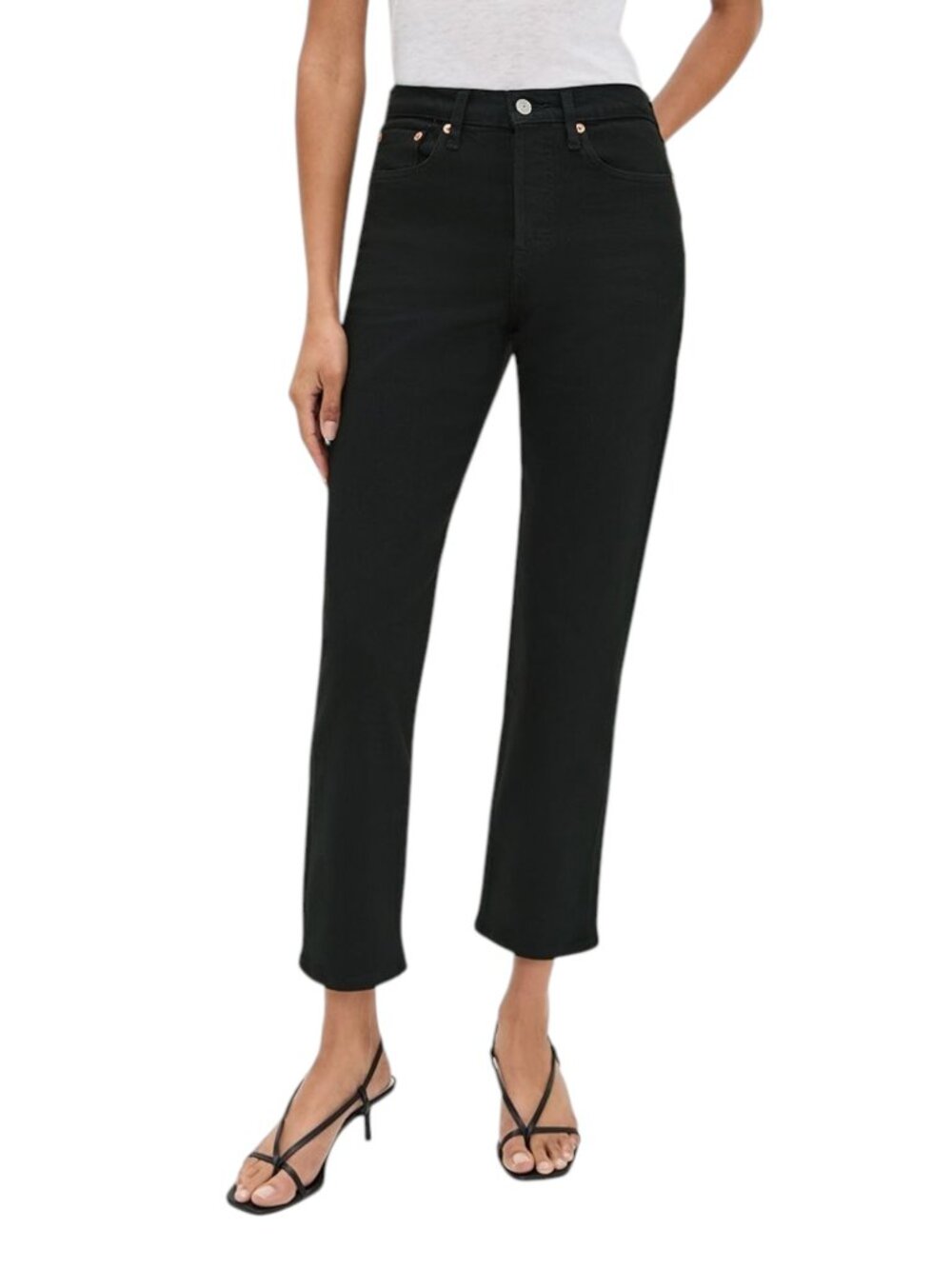 Levi’s Premium Wedgie Straight Jeans Size 26 Black High Rise Cropped Denim